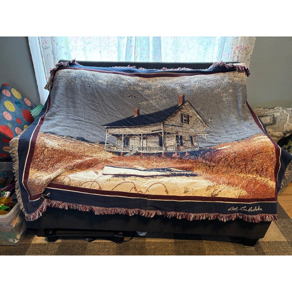 Bob Timberlake Paul Brent Woven Throw Blanket Coastal Farmhouse VTG USA cotton